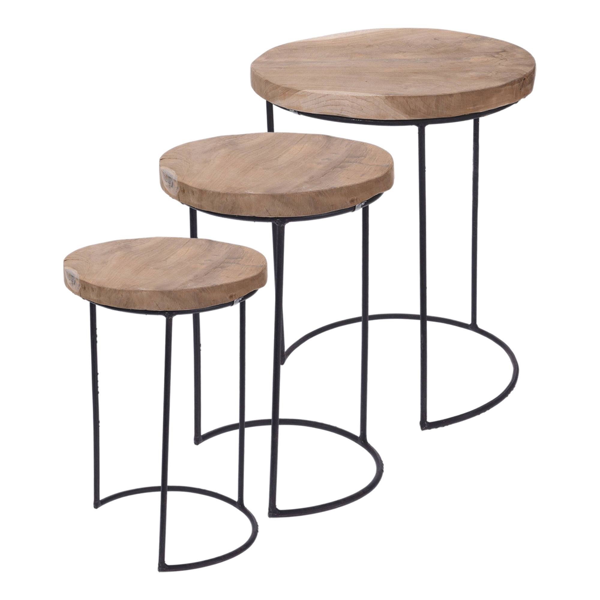 Set de 3 tables d'appoint rondes gigognes marbre blanc noir