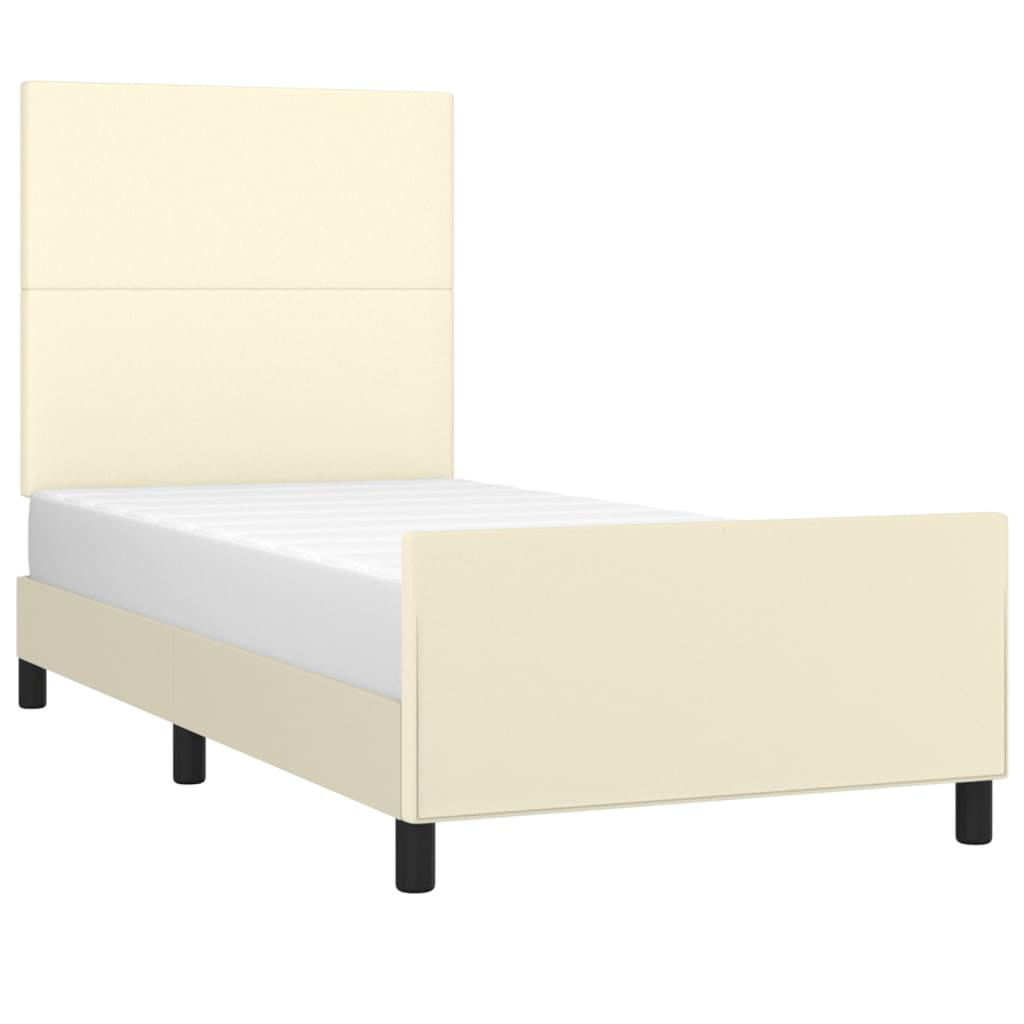 Cadre de lit sans matelas en similicuir crème, pour la chambre, 100 × 200 cm - 3