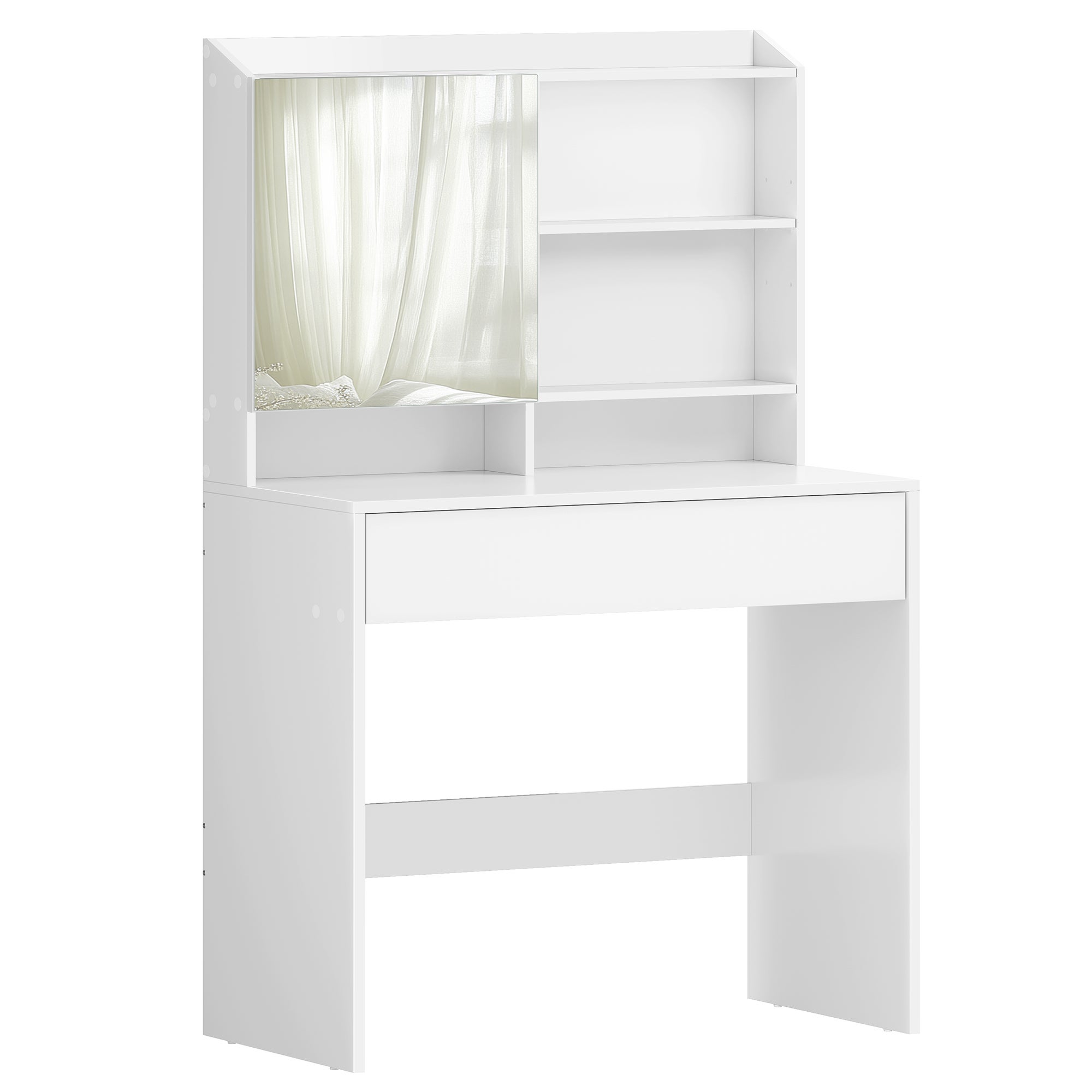 Coiffeuse avec Miroir - tiroir, étagères réglables - Style Moderne - 70 x 40 x 136 cm - Blanc - 6