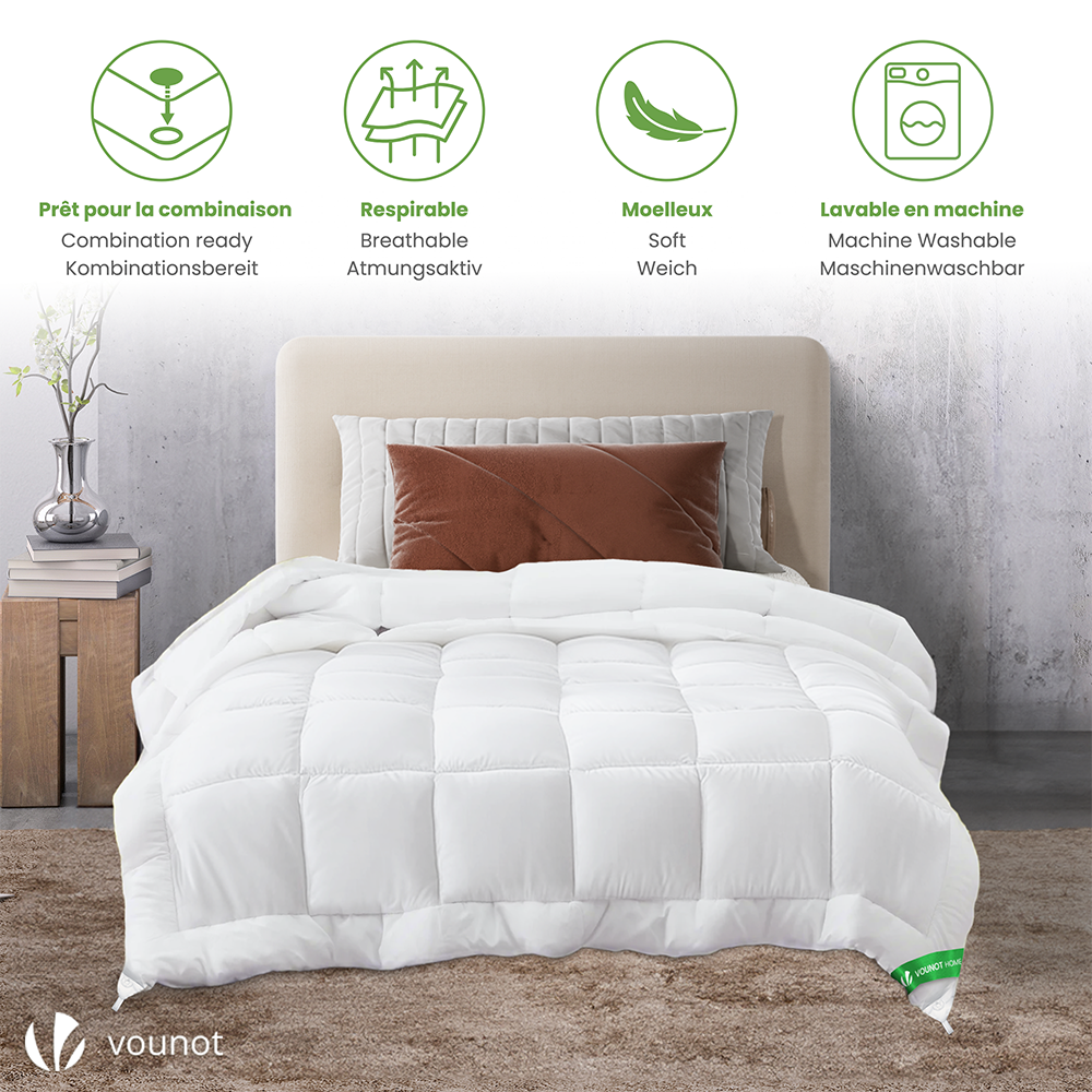 Couette temperee doux avec rembourrage polyester 300gsm 155x200cm blanc VOUNOT® - 6