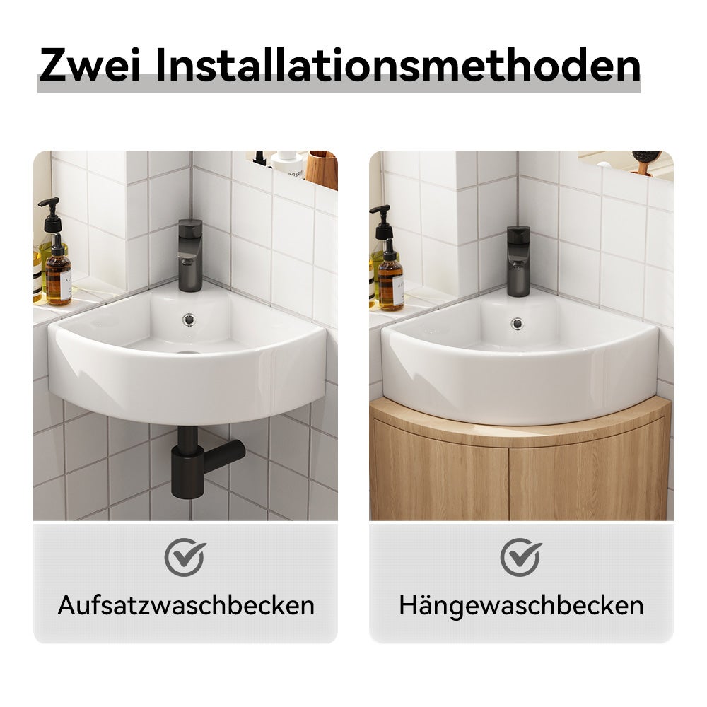 Petit lavabo suspendu en céramique, montage mural avec trou pour robinet, Petit lavabo d'angle à bord fin, 46 x 32.5 cm HOROW - 6