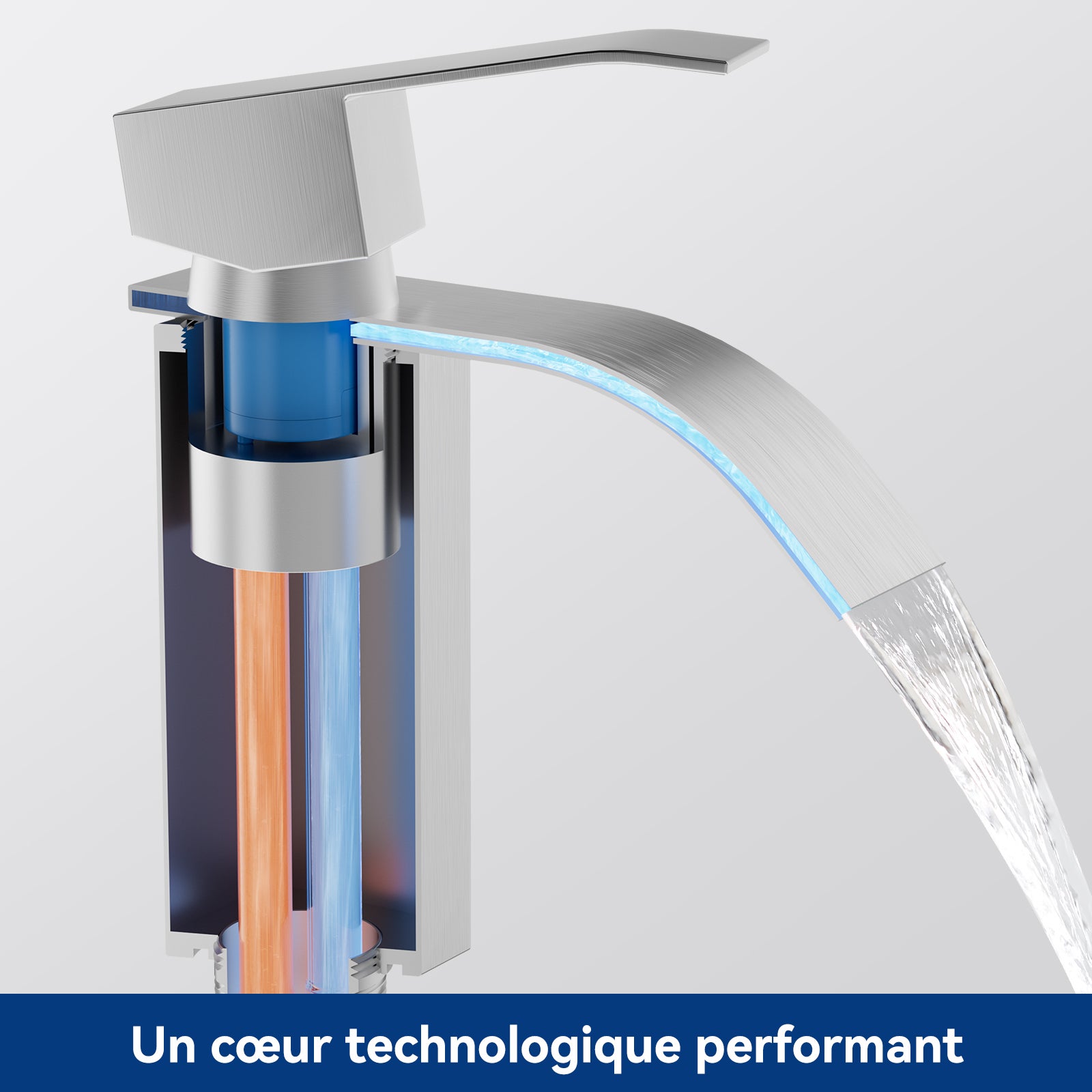 Robinet moderne Mitigeur de Lavabo chrome S Robinet en Acier inoxydable Robinet de lavabo en Casacade Mitigeur pour Salle de Bain - 6