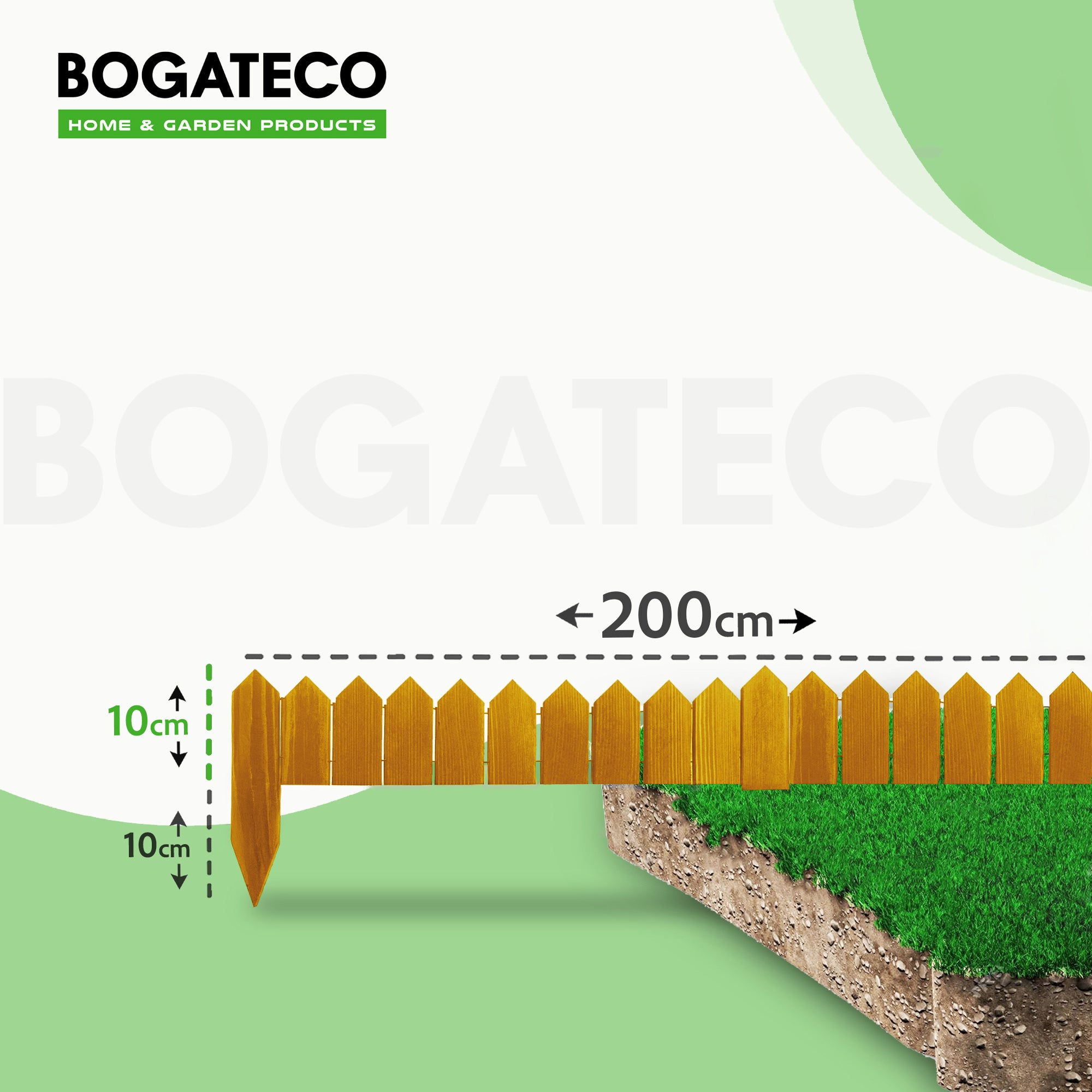 BOGATECO Rollborder lattes en bois | 10 cm de haut et 200 cm de long | Clôture en bois | Clôture parfaite comme bordure de jardin en osier | Brun - 2
