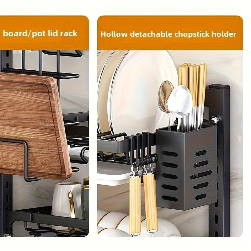LEDANDER Égouttoir à vaisselle à 2 niveaux, compatible avec une fixation murale ou une pose sur plan de travail, étagère de rangement pour la cuisine - 3