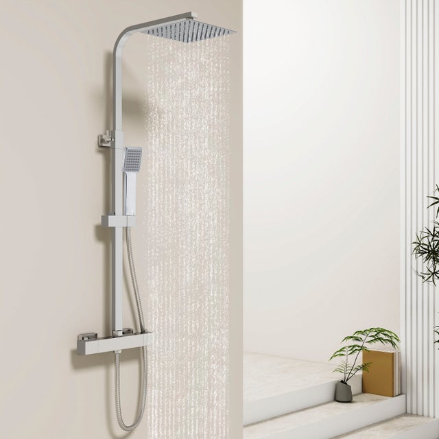 AICA Colonne de douche avec mitigeur thermostatique, barre de douche réglable moderne 72-117 cm
