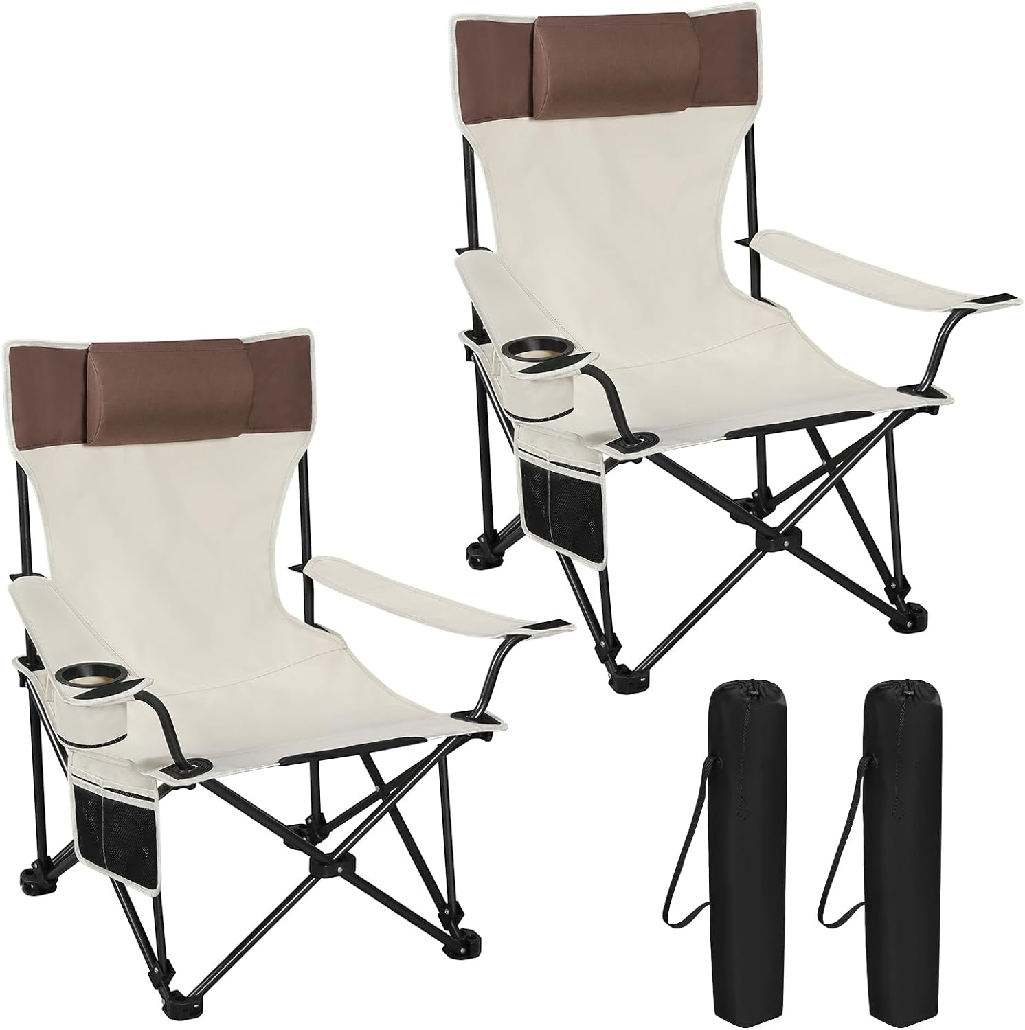 Chaise De Camping Pliante VirtuFit – Beige – Porte-gobelet, Rangement – 55x55x90 Cm – Sac De Transport Inclus - 12