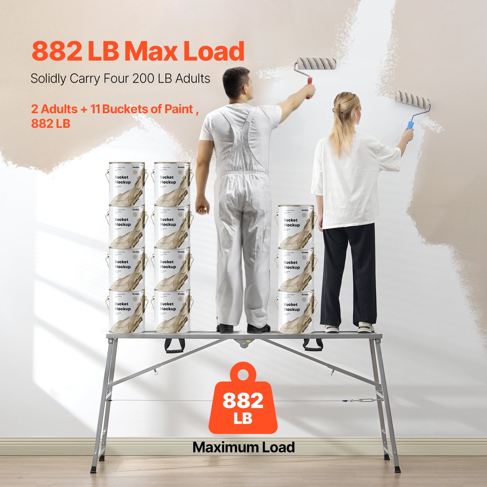 Plateforme de Travail VEVOR 900/1100/1300/1500 mm, Échafaudage Pliant en Acier Allié, Capacité 400 kg, Pieds Antidérapants, Tabouret Peinture - 3