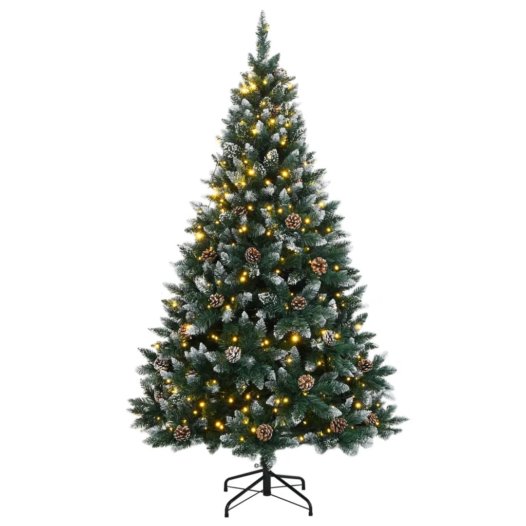VidaXL Albero Di Natale Artificiale 150 Cm | Con Neve Floccata E 150 LED Bianco Caldo, Sottile, Con Base In Acciaio - 6