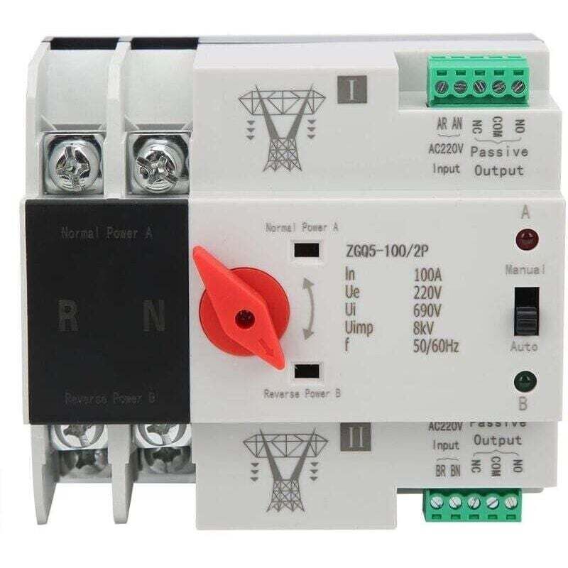 ZGQ5-100/2P Întrerupător automat cu dublă alimentare, 2 căi, 220V, fără întrerupere, montare pe șină DIN