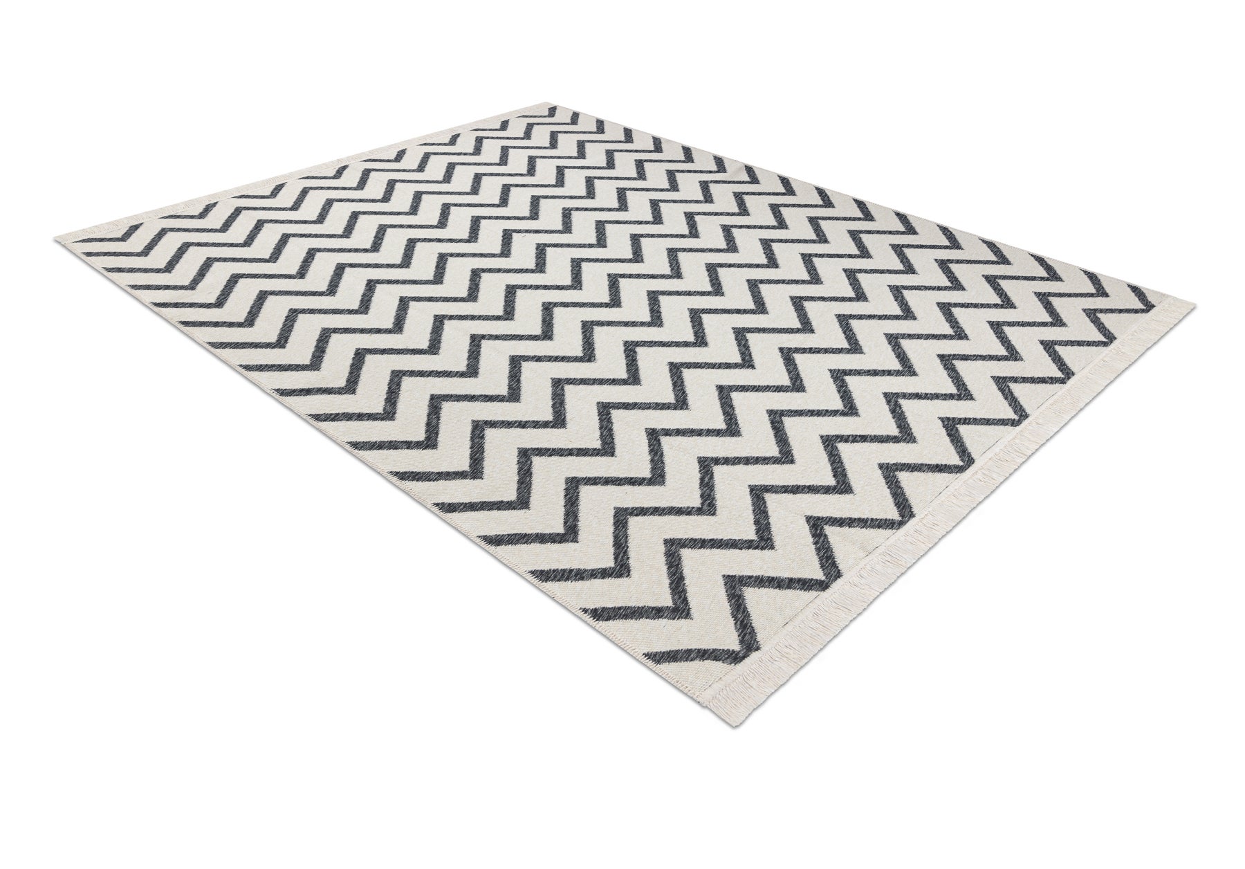 Dywan TWIN 23002 Zygzak, bawełna, dwustronny Ekologiczny frędzle - antracyt / krem 200x290 cm - 5