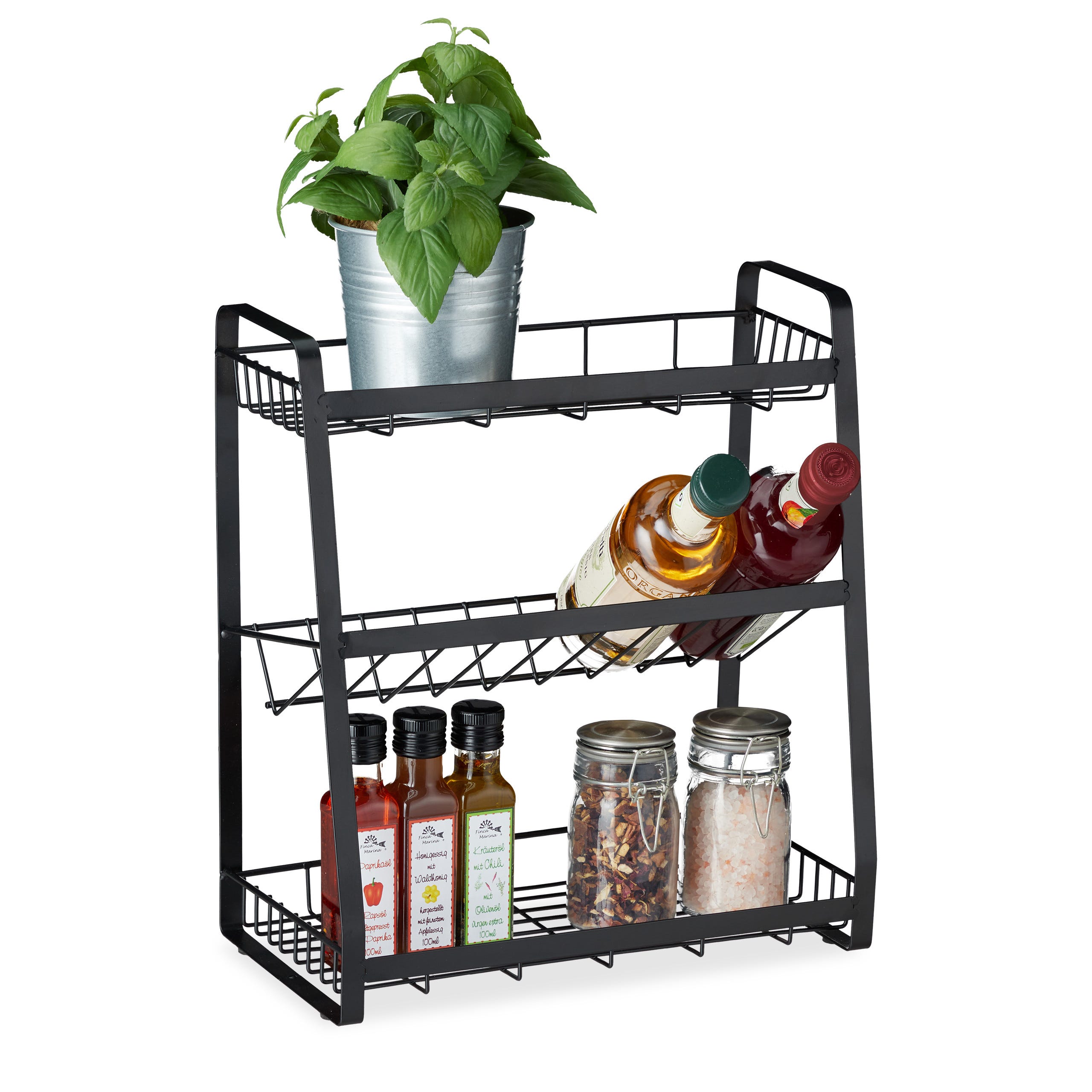 Relaxdays Portaspezie Salvaspazio da Cucina, 3 Mensole, Autoportante per Spezie, Olio & Aceto, Organizer in Metallo,Nero Relaxdays Portaspezie Salvaspazio da Cucina, 3 Mensole, Autoportante per Spezie, Olio & Aceto, Organizer in Metallo,Nero