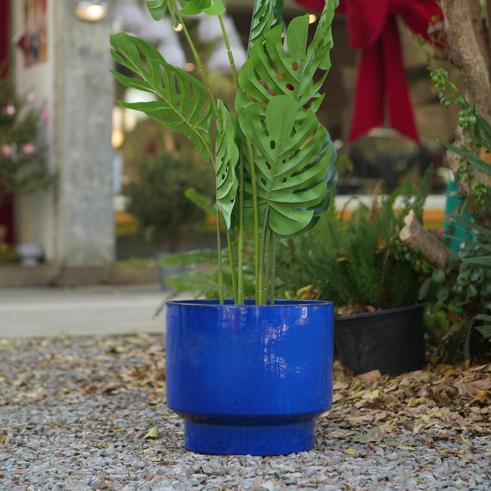 Macetas cerámica set 3, drenaje integrado, azul-verde brillante, resistentes interior/exterior Ø38/30/23 cm - 5