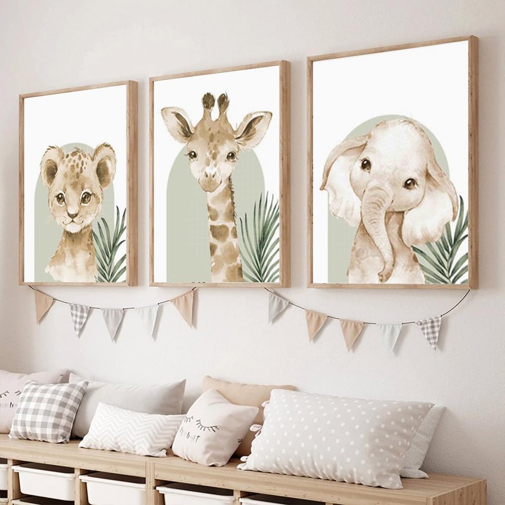 3 Affiche Animaux Savane Bebe Poster Jungle Chambre Enfant Lion Girafe Elephant Tableau Deco Enfant 30X40CM sans Cadre - 3