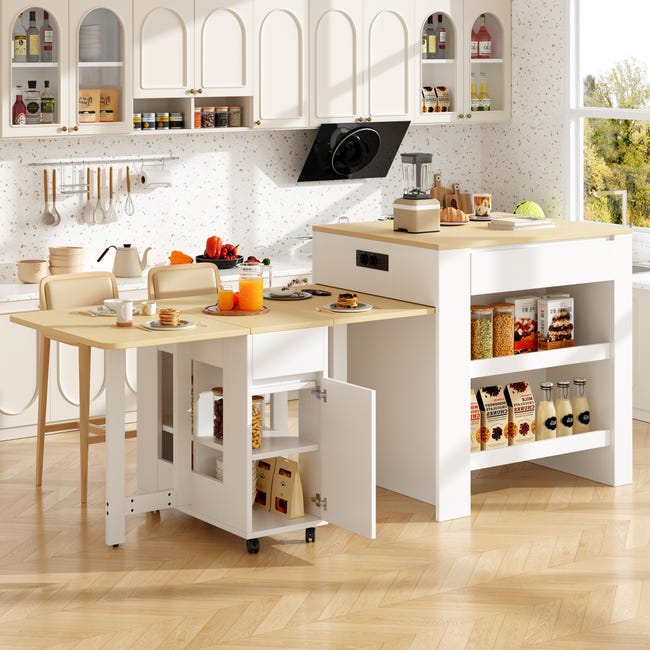 Îlot central avec table pour cuisine moderne 2 portes 160x90x90cm Grover Îlot central avec table pour cuisine moderne 2 portes 160x90x90cm Grover
