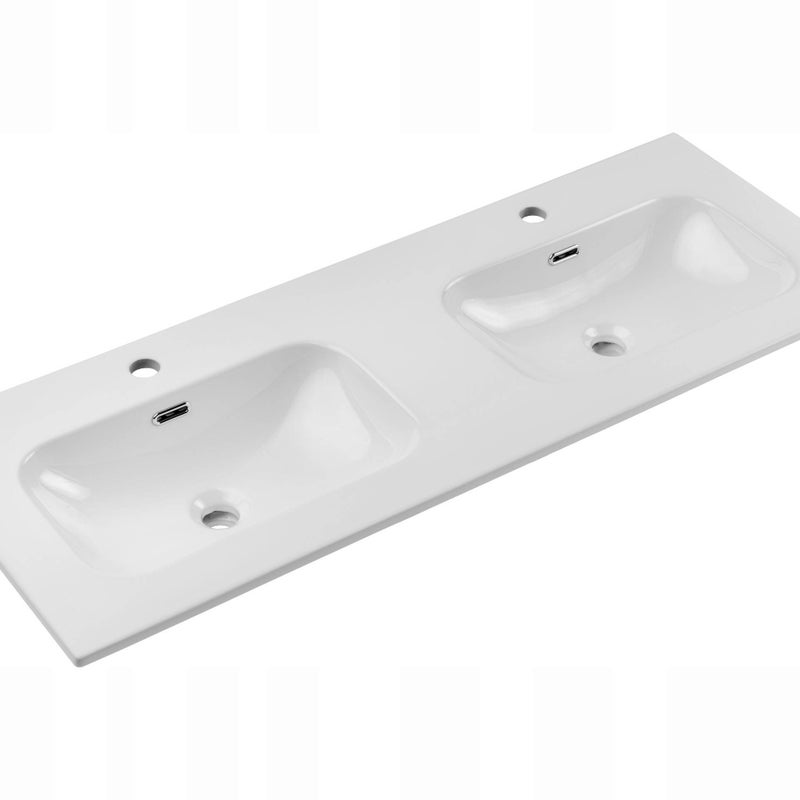 Umywalka meblowa FLY 120 cm biała połysk ceramika 2 misy 2 otwory