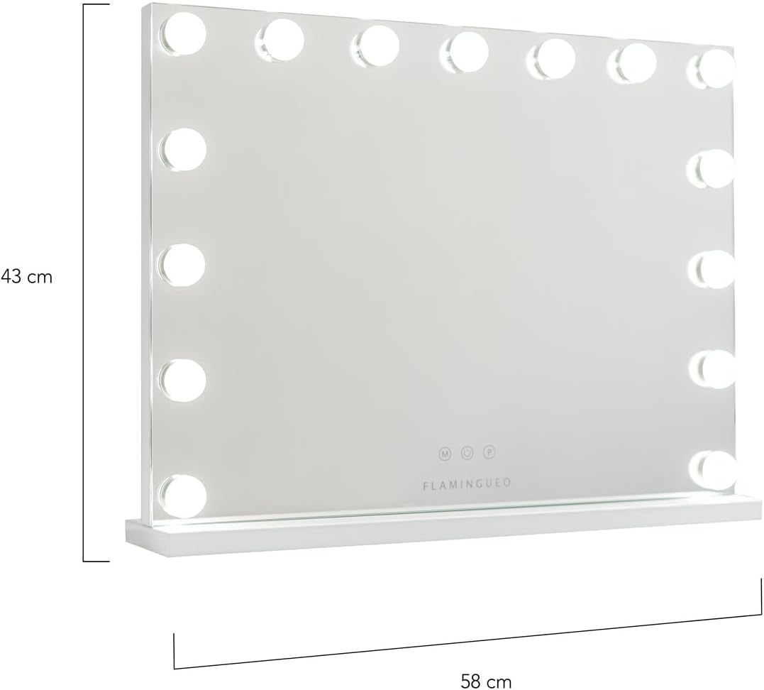 Flamingueo Miroir de Maquillage 15 Led 3 Modes 58x43x12cm Blanc - 9