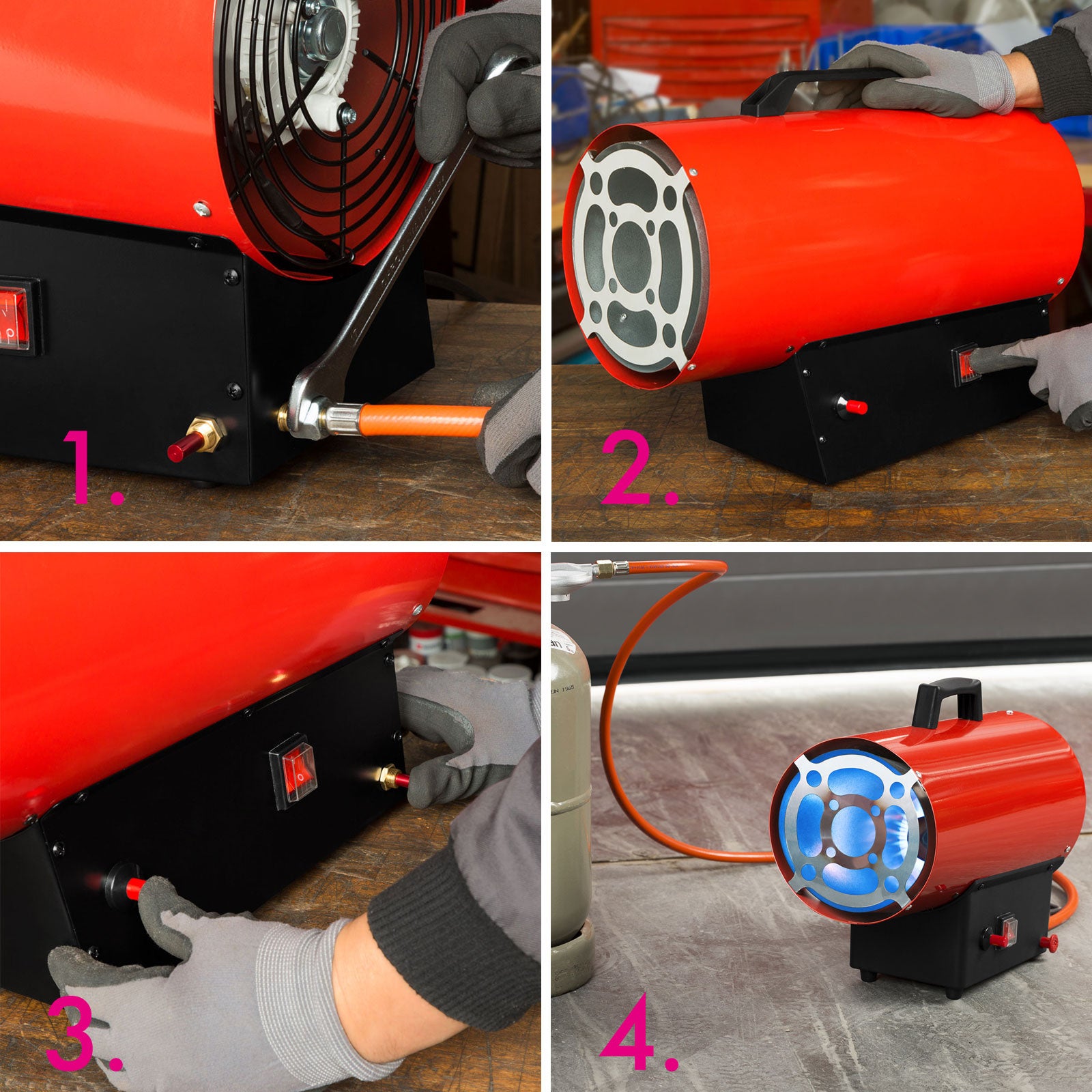 EBERTH Canon à Chaleur 30kW, Chauffage à gaz avec tuyau et détendeur, 650 m³/h de débit, 76 °C de flux d'air - 5