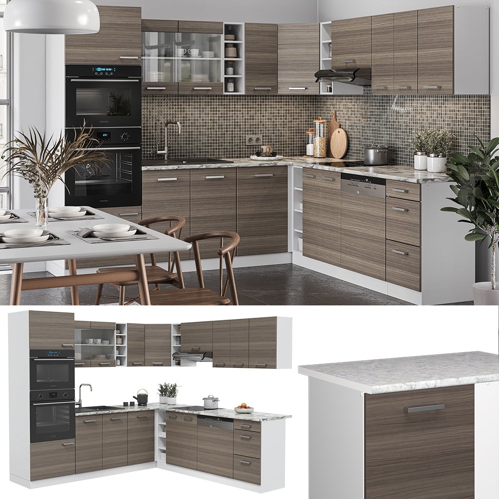 Vicco Cuisine en angle R-Line, Gris noble/Blanc, 247 x 237 cm, PT Chêne - 5