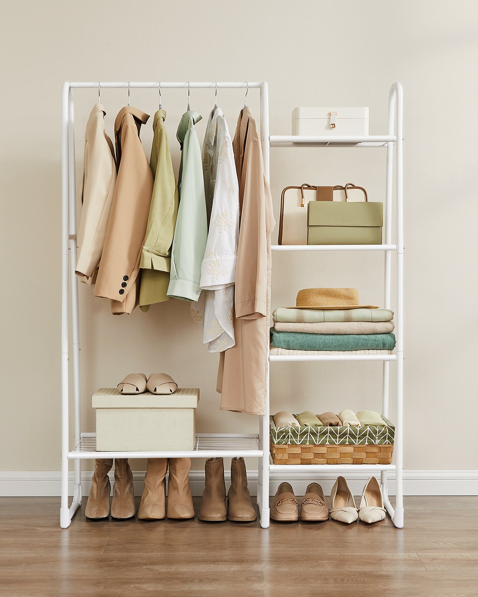 Portant à Vêtement, Penderie à Vêtements, 5 Étagères de Rangement, Structure en Métal, 40 x 101,7 x 153,3 cm, Blanc Mat - 3