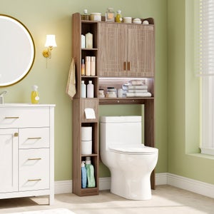 EUGAD Armadietto da Bagno con Ripiani Regolabili, Mobiletto Multiuso con 3 Scomparti, Maniglie e Ante, Organizzatore per Cucina, Ingresso, Soggiorno, in MDF e Metallo, Bianco