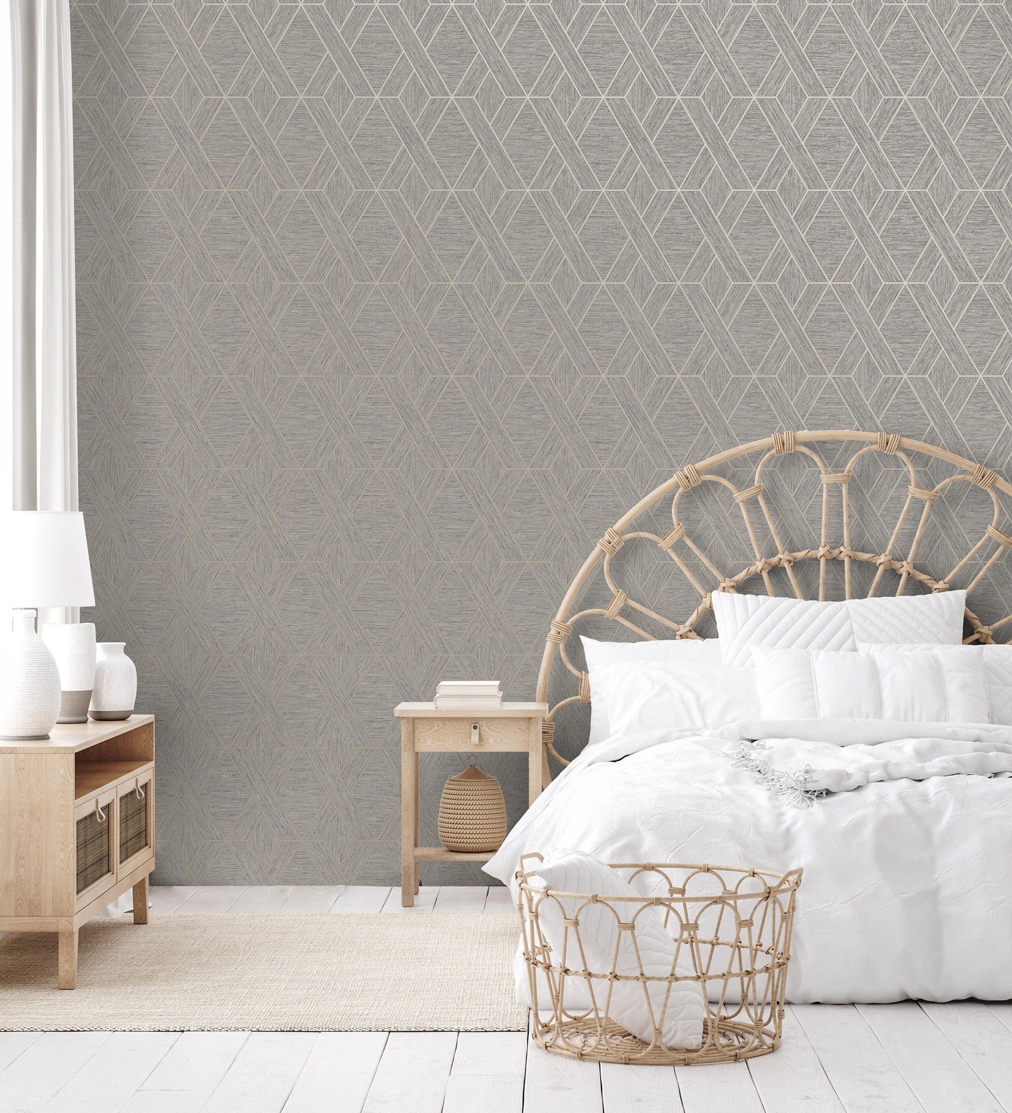 Papier peint lessivable géométrique avec lignes tressés métallisées imitation tissu - Evolet Braided 681976 de GAULAN - Rouleaux de 10 m x 0,52 m - 5