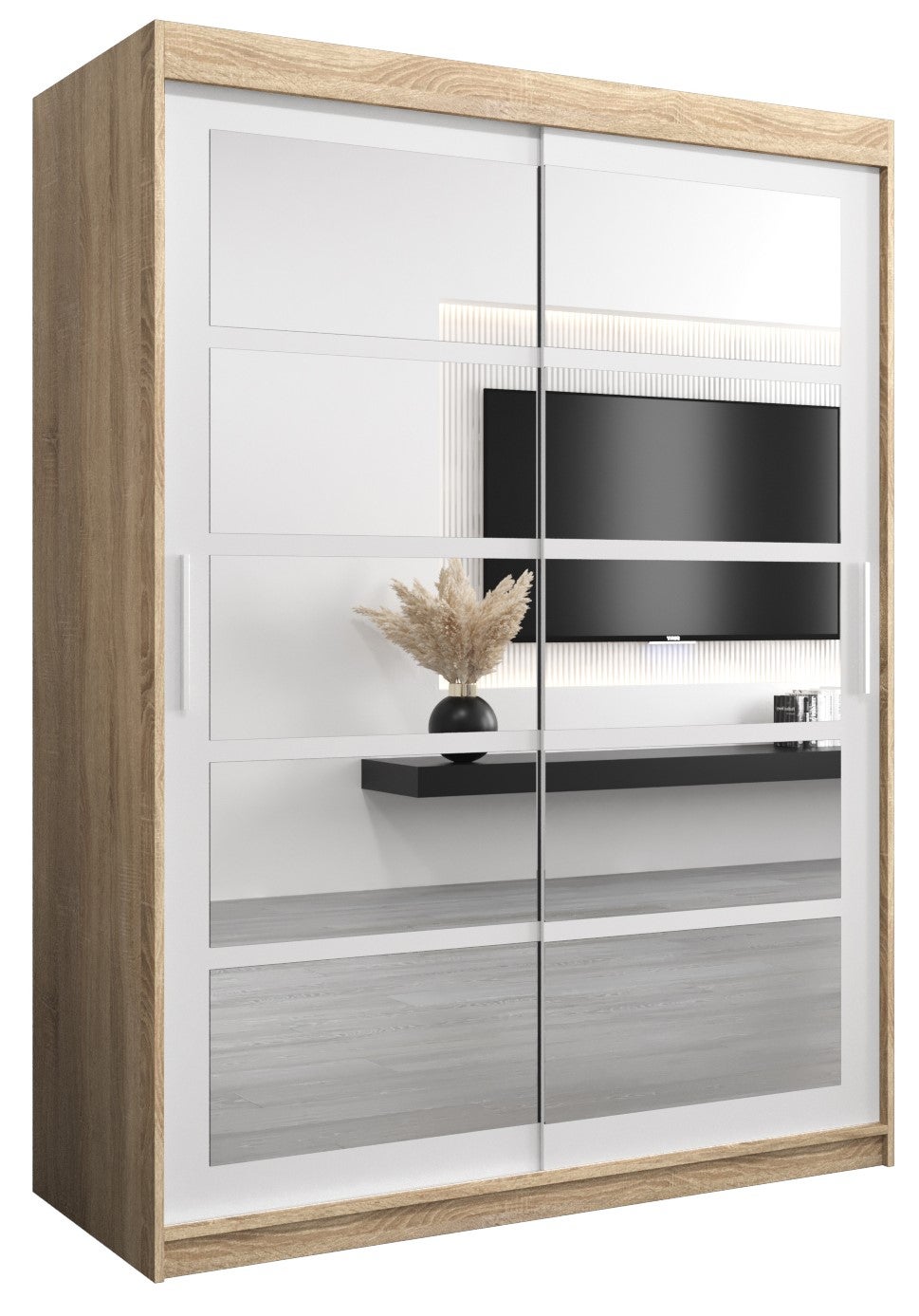 Szafa przesuwna garderoba ROMA 2 150 x 62 x 200 cm Sonoma + Biały - Abiks Meble