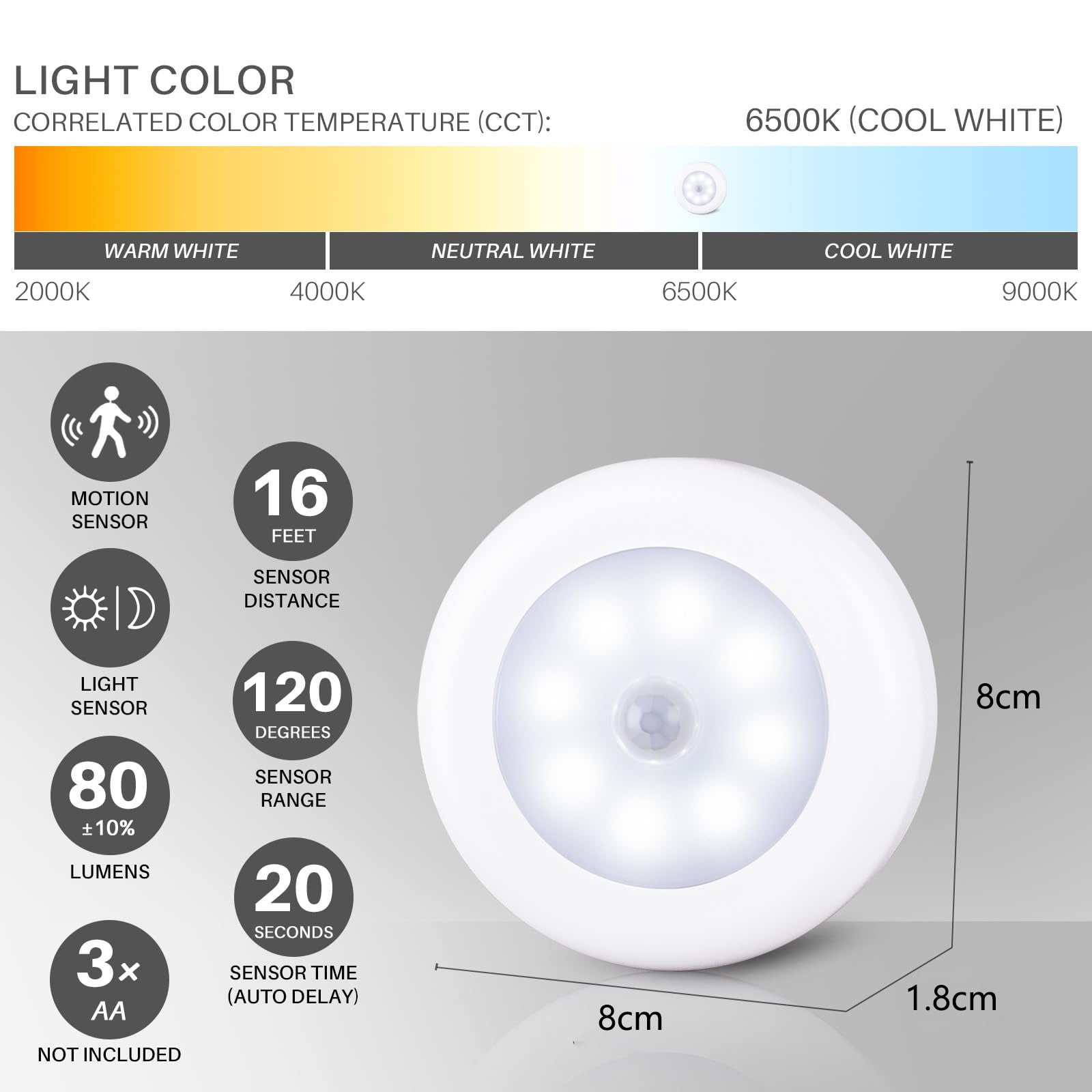 Lot de 3 lampes à détecteur de mouvement, veilleuse LED à piles, lampes d'escalier à coller partout, appliques murales pour couloir, cuisine - 9