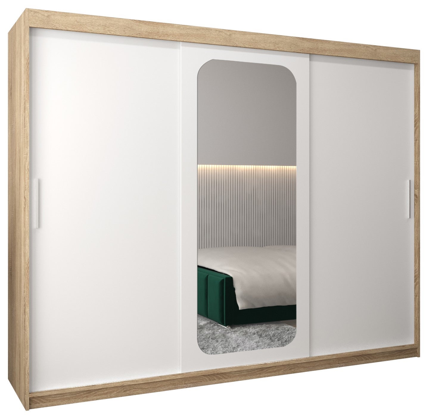 Szafa przesuwna garderoba PROMO T2 250 x 62 x 200 cm Sonoma + Biały - Abiks Meble