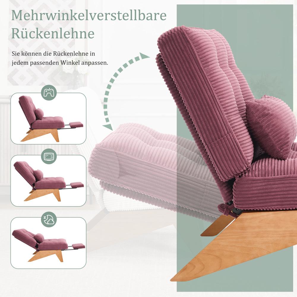 Fauteuil relax moderne en velours côtelé réglable avec repose-pieds, coussin lombaire et pieds en bois massif - 5