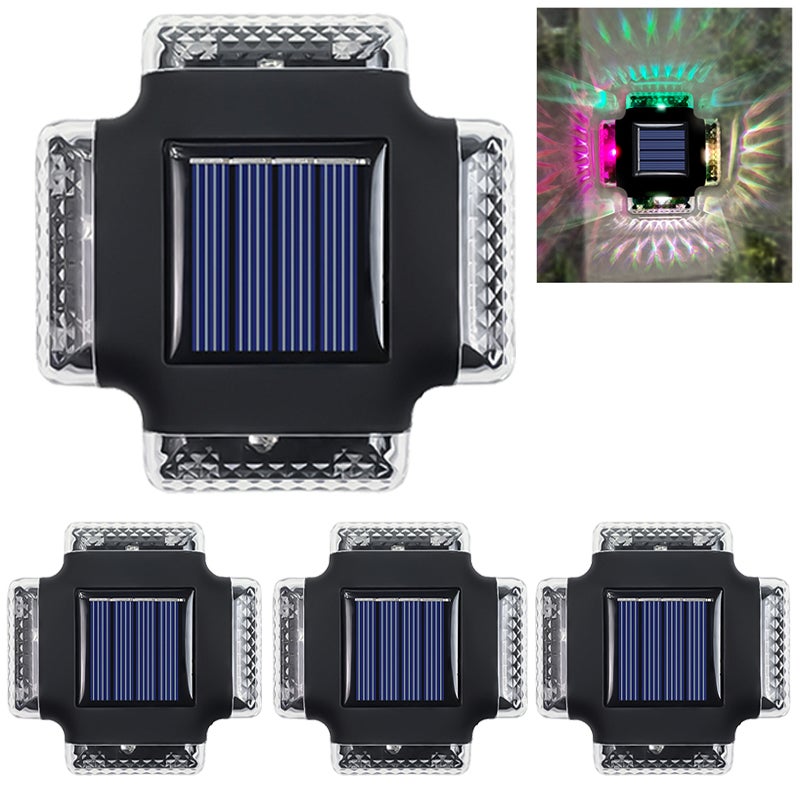 Zestaw 4 zewnętrznych lamp solarnych, solarnych kinkietów od zmierzchu do świtu, wodoodpornych lamp ogrodowych solarnych IP65, RGB