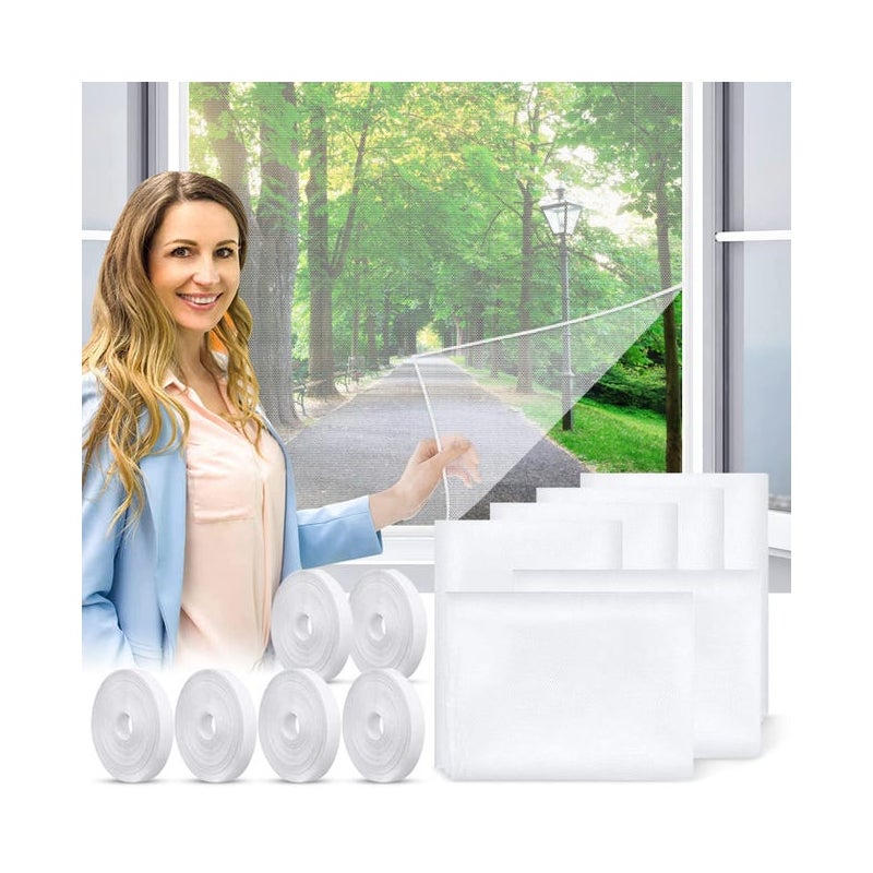 6 sztuk Siatka na okno, siatka na owady, siatka na komary z 6 samoprzylepnymi taśmami 130 x 150 cm (biała)
