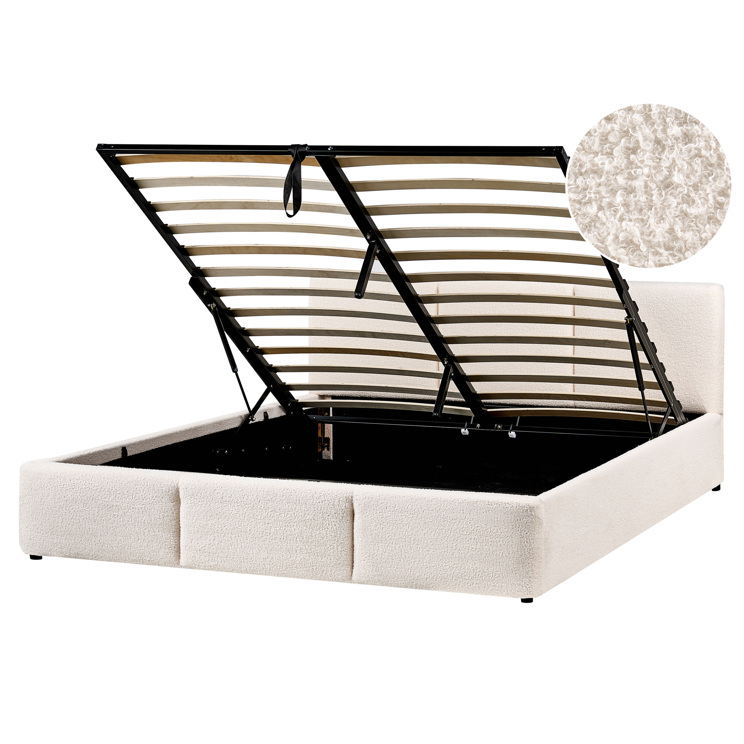 Beliani Cama Con Almacenaje Bouclé Bousse 160 X 200 Cm Blanco/Crema , Leroy Merlin