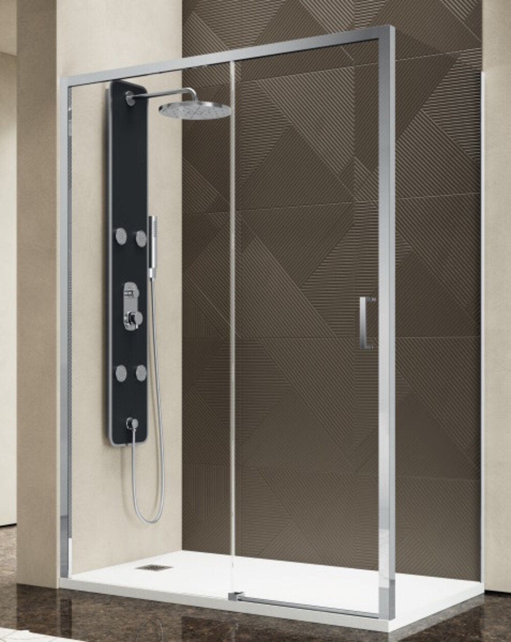 Frascio New Tecnology  Mampara De Ducha 100X155 Apertura Frontal Corredera De Dos Vidrios Con Un Lado Fijo Fácil Entrada En Vidrio Templado Transparente, Frascio , Leroy Merlin