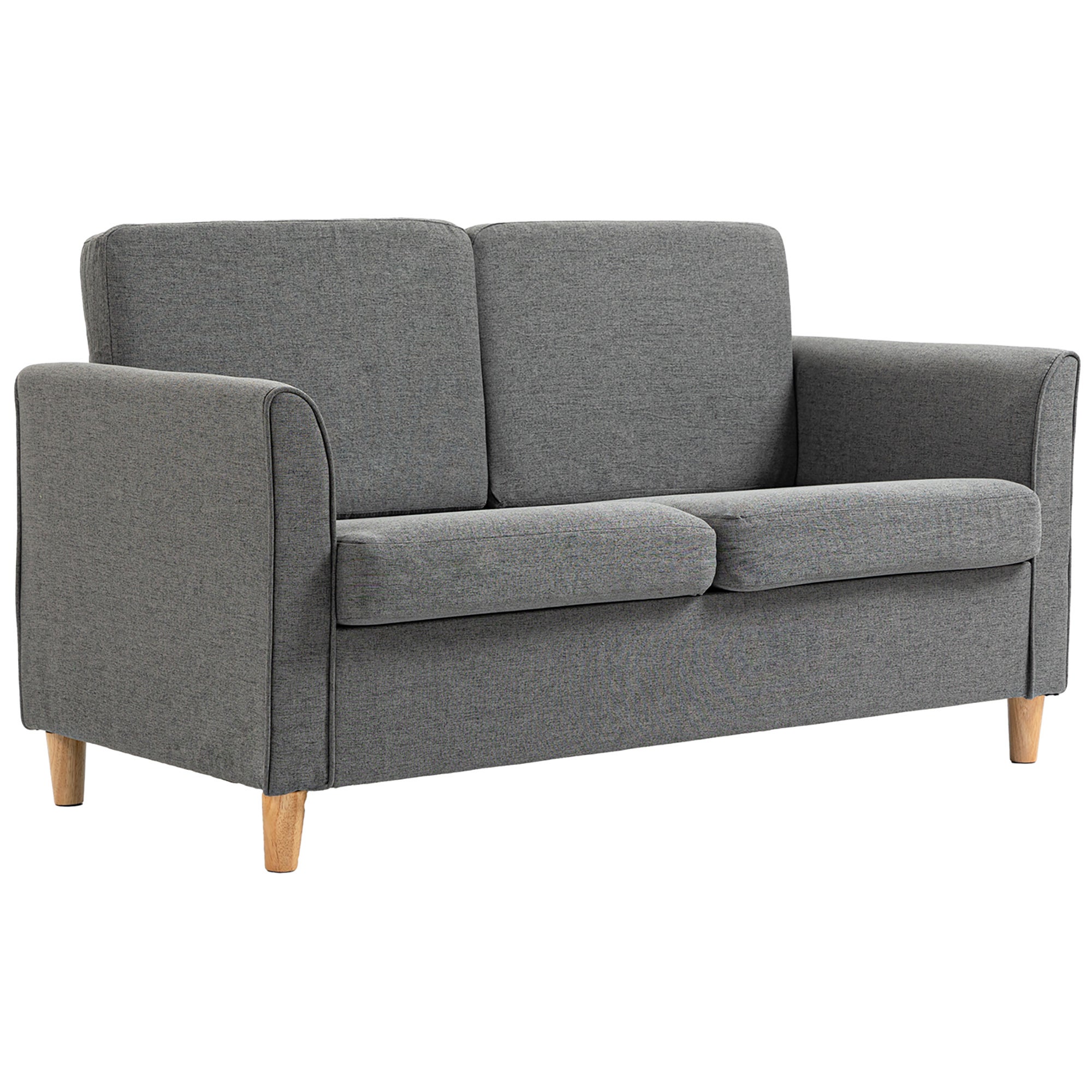 Divano 2 Posti HOMCOM Design Scandinavo | Tessuto Effetto Lino Grigio Scuro | Struttura In Legno Massello | Dimensioni 139x68x80 Cm