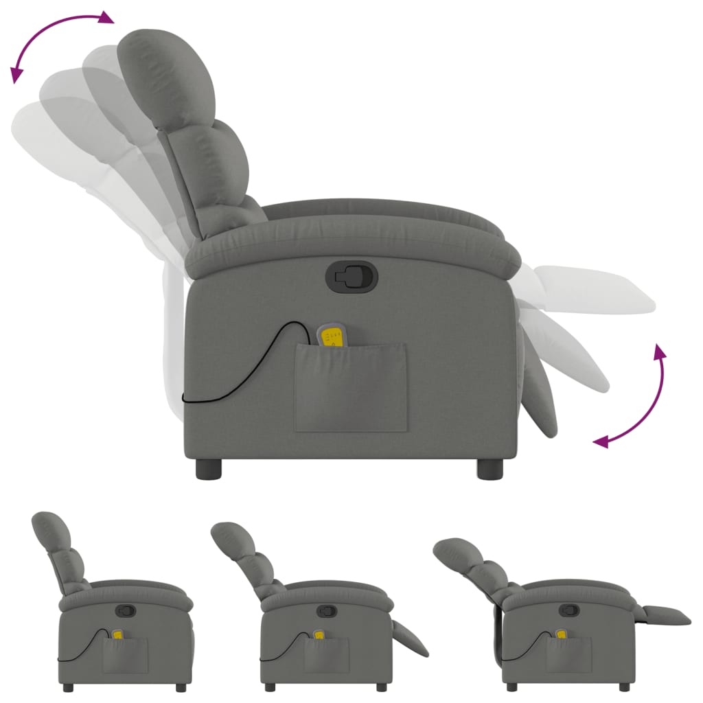 Fauteuil de Salon，Chaise，Fauteuil de massage inclinable gris foncé tissu - 7