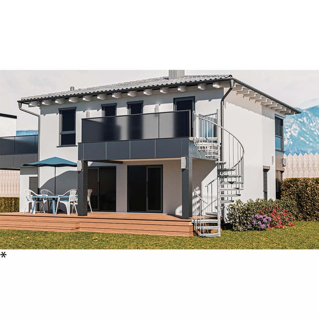 Escada exterior / Escada em espiral Ø 160 cm | Alturas : 306 - 323 cm | Revestimento dos degraus em WPC