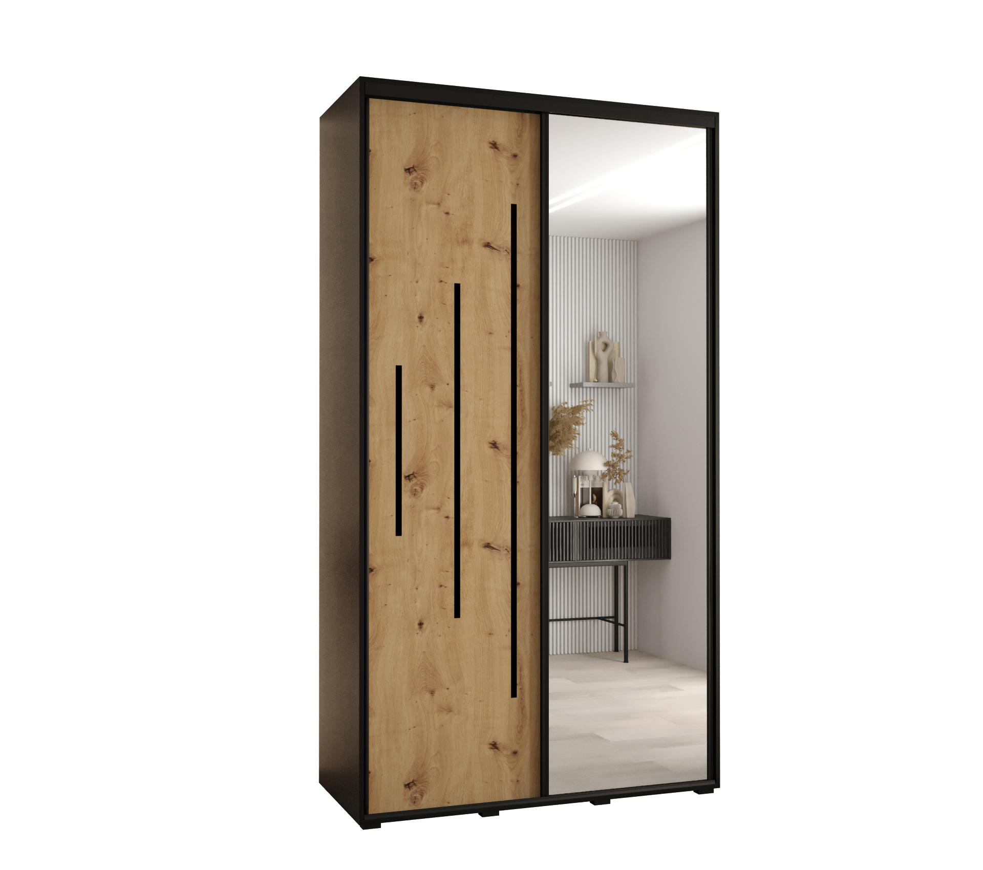 Szafa przesuwna z lustrem wysoka Davos 13 130 x 45 x 235,2 cm czarny + artisan + u. czarny - Abiks Meble