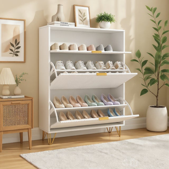 Meuble à Chaussures Étroit 80 x 24 x 118,5, Étagère à Chaussures avec 3 Tiroirs Rabattables, pour 15-20 Paires, pour Couloir et Entrée, Blanc.