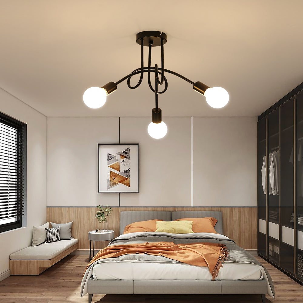 GLAMARIS Plafonnier Métallique Noir 3 Têtes,E27 Sans Ampoules,Design Vintage,40x40x30cm,Éclairage Décoratif pour Salon et Chambre - 6