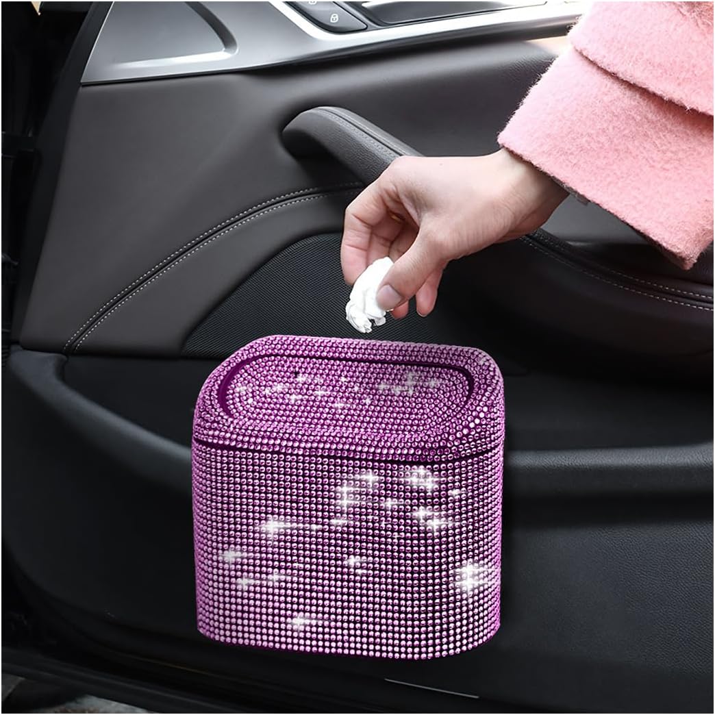 Pattumiera Per Auto JUSTTOP Con Coperchio Push - Piccola, A Diamante, Portatile, Per Auto, Casa E Ufficio (Rosso)