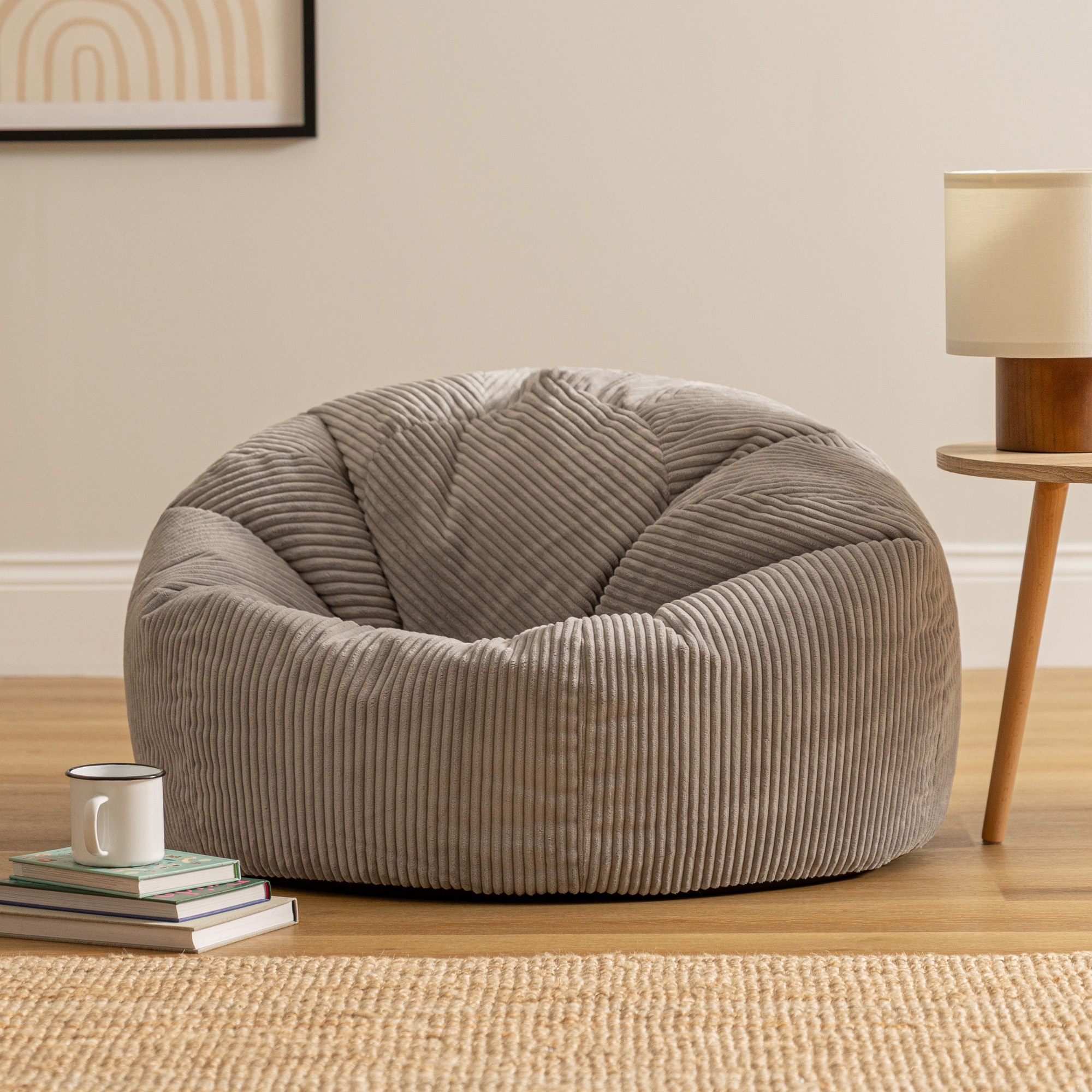 Pouf fauteuil Icon velours côtelé gris clair, salon, chambre, 85x85cm, Made in Allemagne, Oeko-Tex® - 2