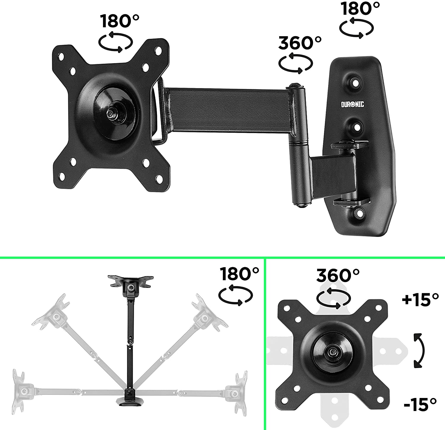 Duronic TVB1120 Support TV Mural pour écran de télévision de 13 à 30 Pouces ou 33 à 76 cm VESA 75 x 100 mm avec Bras articulé Charge maximale de 18 kg - 6