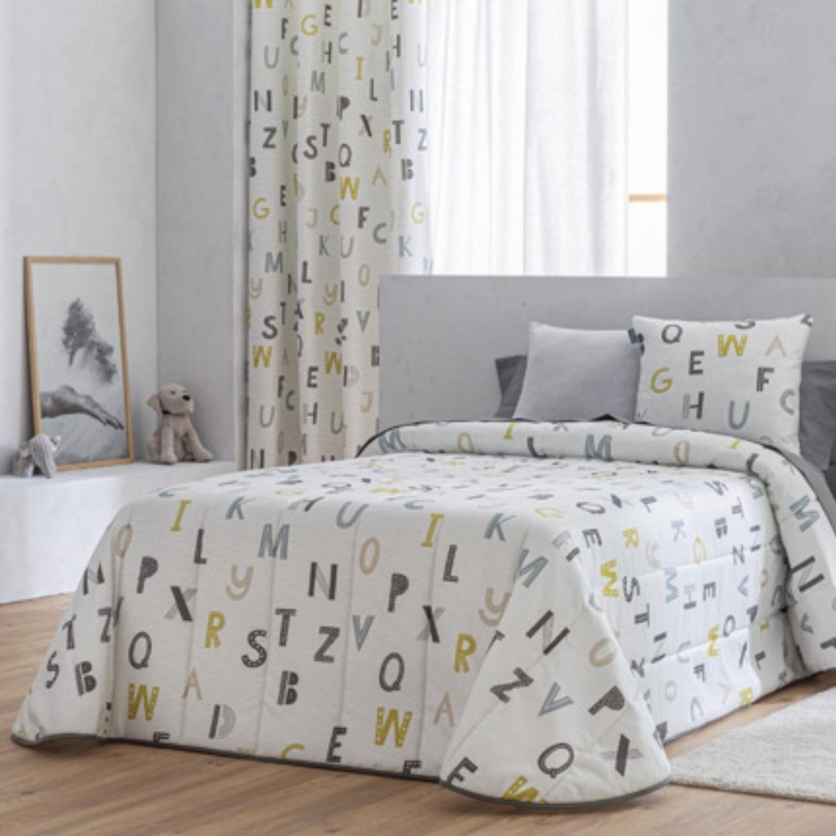 Colcha bouti infantil letras cálida y versatil de invierno para cama de 150 cm