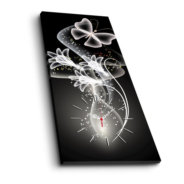 WELLHOME Reloj de pared con lienzo decorativo de estilo flores de fantasía 30x70x3, multicolor