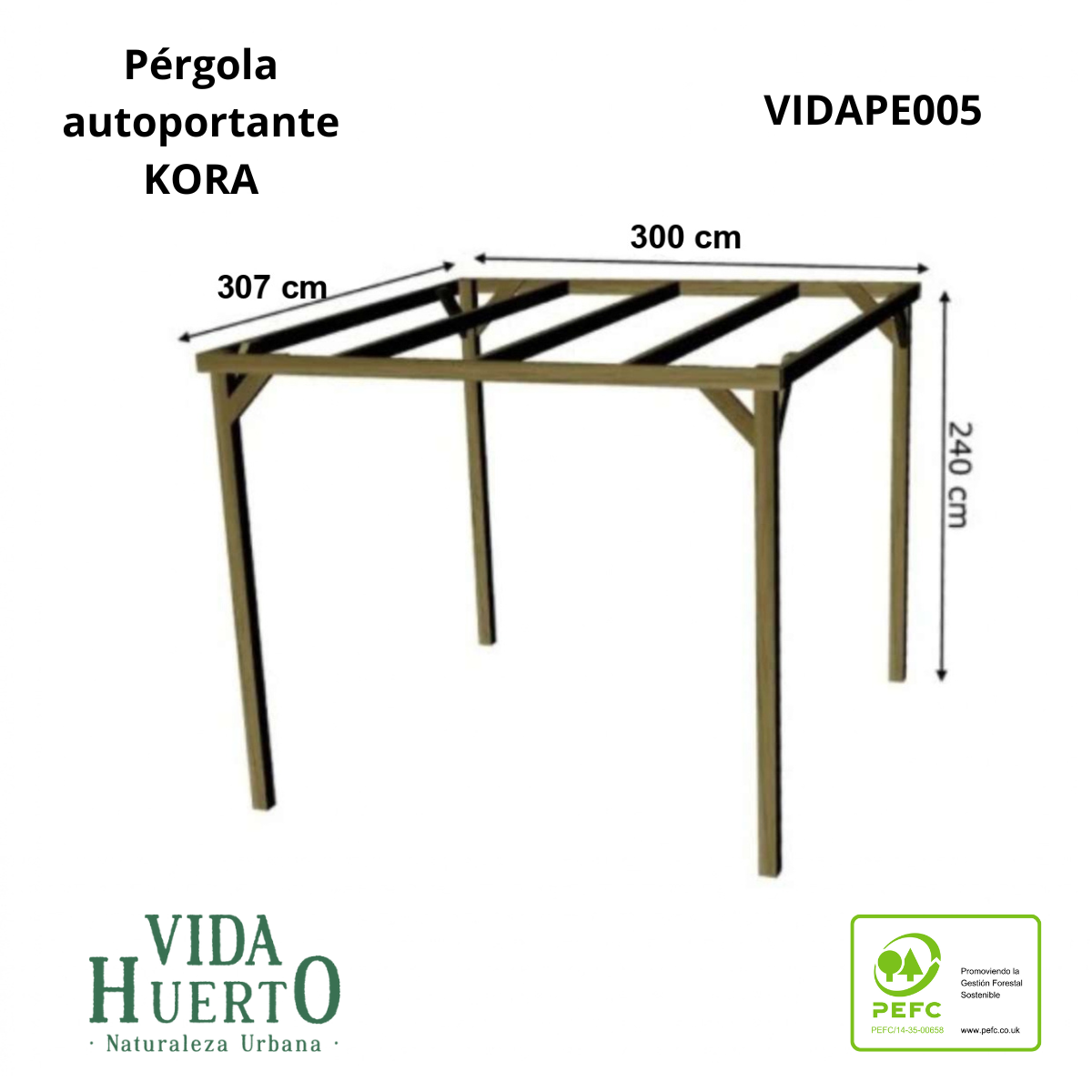 Pérgola Autoportante Kora Vidahuerto Madera De Pino Tratada 300x300x240 Cm - 5