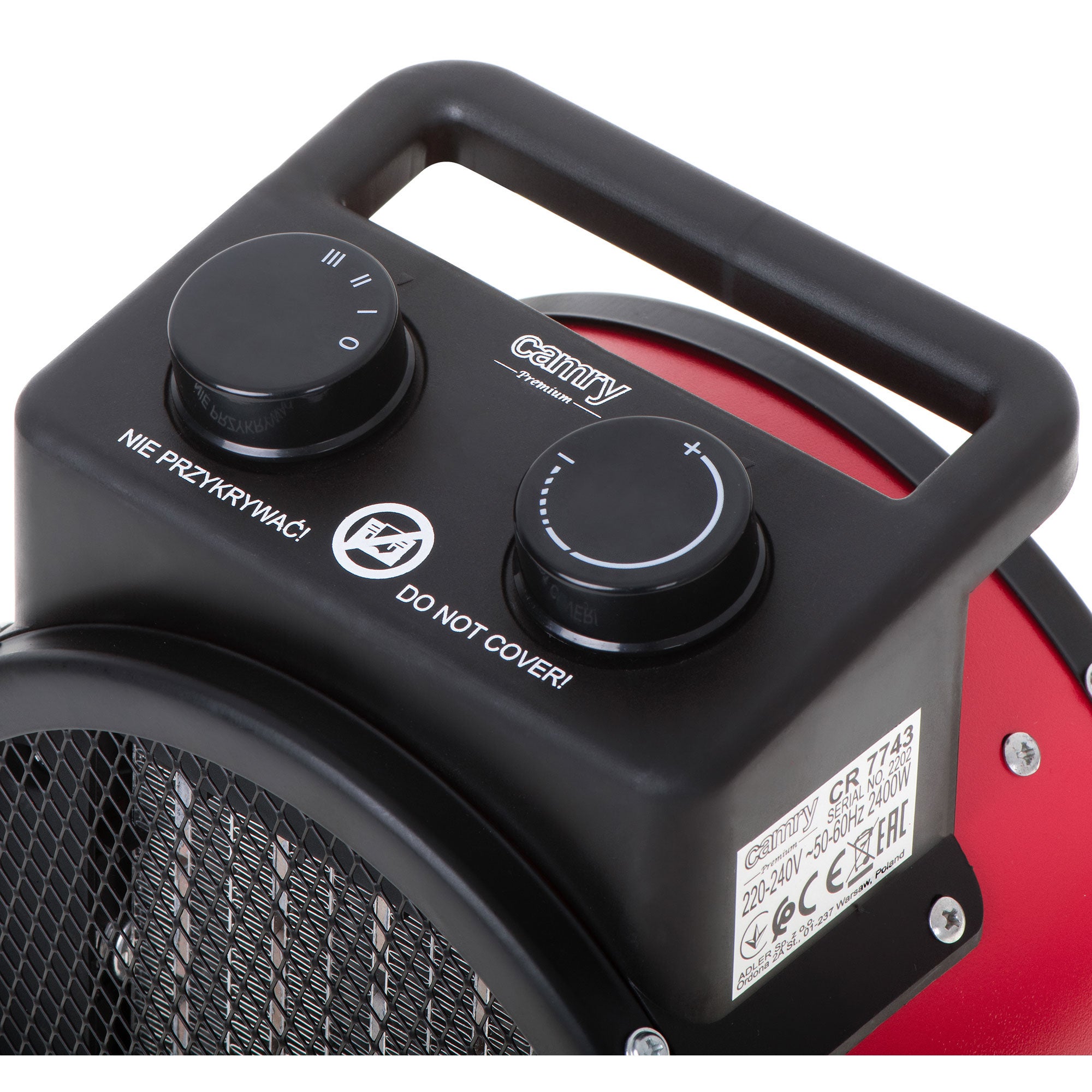 Termoventilatore Ceramico Portatile, 2 Livelli di Potenza, Termostato Automatico Camry Nero/Rosso 2400 CR7743 - 2