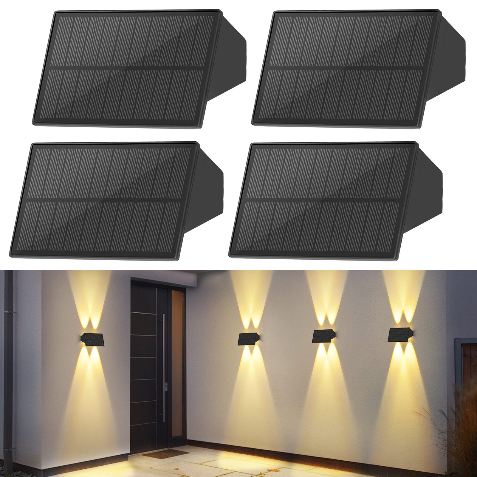 NETTLIFE Lampy solarne zewnętrzne - 4 sztuki Lampy solarne zewnętrzne ścienne, oświetlenie zewnętrzne, ciepła biel