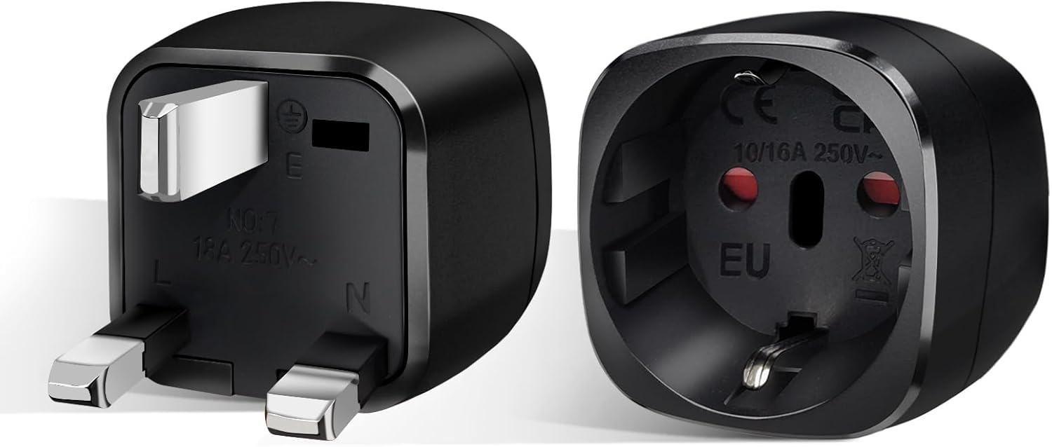 【2 sztuki】 Adapter wtyczki brytyjskiej, adapter podróżny z Francji do Wielkiej Brytanii, adapter wtyczki, adapter typu G (czarny)