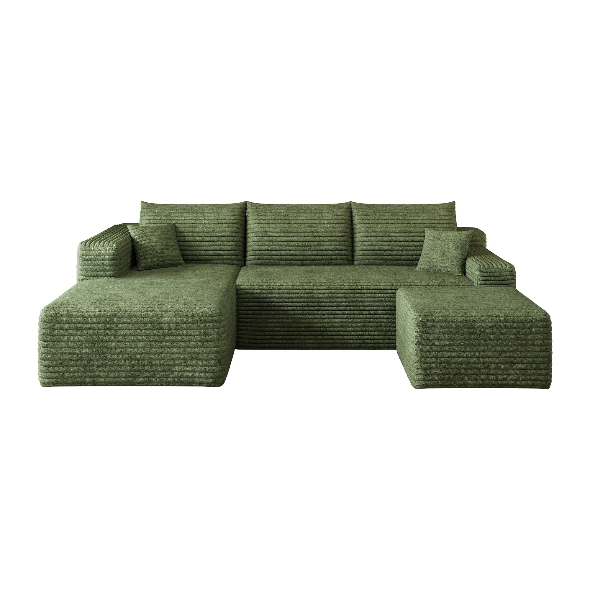Canapé d'angle 4 places en tissu velours côtelé vert, mousse, 241 × 151 × 58 cm - 8