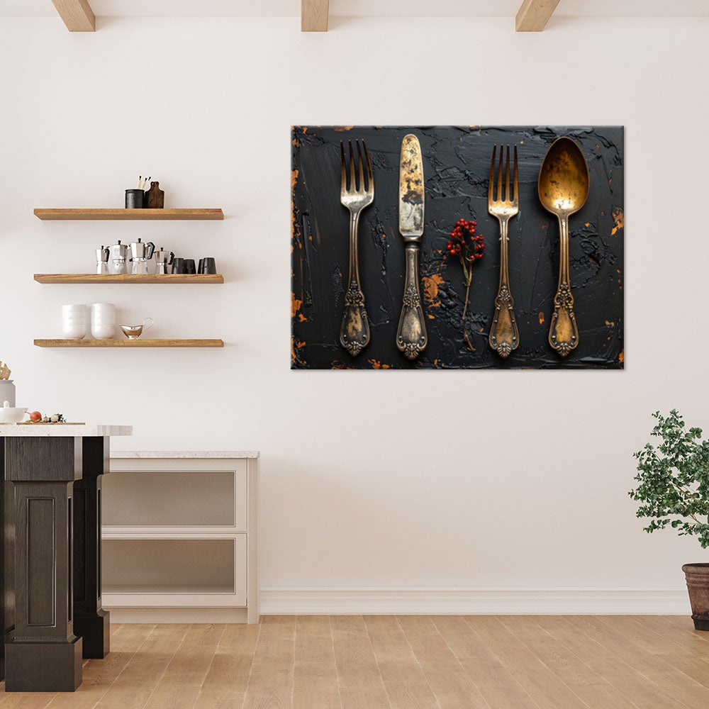 Obraz do kuchni jadalni salonu, Stare sztućce w stylu retro vintage 120x80 - 2